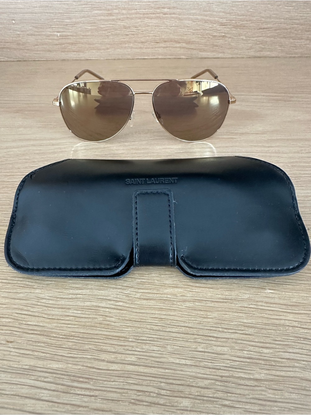 Saint Laurent Gold Frame Sunglasses with Brown Lenses